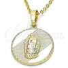 Oro Laminado Religious Pendant, Gold Filled Style Guadalupe Design, Diamond Cutting Finish, Golden Finish, 05.213.0052