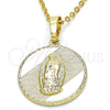 Oro Laminado Religious Pendant, Gold Filled Style Guadalupe Design, Diamond Cutting Finish, Golden Finish, 05.213.0052