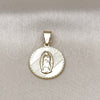 Oro Laminado Religious Pendant, Gold Filled Style Guadalupe Design, Diamond Cutting Finish, Golden Finish, 05.213.0052