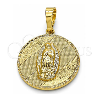 Oro Laminado Religious Pendant, Gold Filled Style Guadalupe Design, Diamond Cutting Finish, Golden Finish, 05.213.0052