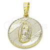 Oro Laminado Religious Pendant, Gold Filled Style Guadalupe Design, Diamond Cutting Finish, Golden Finish, 05.213.0052