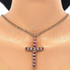 Oro Laminado Fancy Pendant, Gold Filled Style Cross Design, with Garnet and White Cubic Zirconia, Polished, Golden Finish, 05.316.0001.3