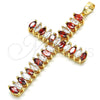 Oro Laminado Fancy Pendant, Gold Filled Style Cross Design, with Garnet and White Cubic Zirconia, Polished, Golden Finish, 05.316.0001.3