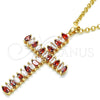 Oro Laminado Fancy Pendant, Gold Filled Style Cross Design, with Garnet and White Cubic Zirconia, Polished, Golden Finish, 05.316.0001.3