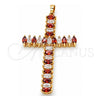 Oro Laminado Fancy Pendant, Gold Filled Style Cross Design, with Garnet and White Cubic Zirconia, Polished, Golden Finish, 05.316.0001.3