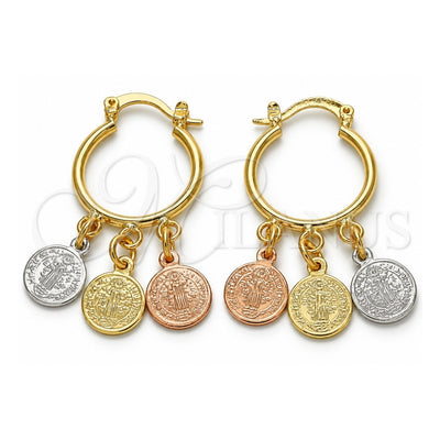 Oro Laminado Small Hoop, Gold Filled Style San Benito Design, Polished, Tricolor, 02.63.2660.20