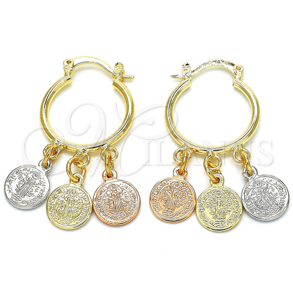 Gold Filled Hoop Earrings — Small Hoop San Benito Design Polished Tricolor 02.63. — main product view — SKU 125570 | Oro Laminado aretes de aro — Small Hoop San Benito diseño pulido Tricolor 02.63. — SKU 125570