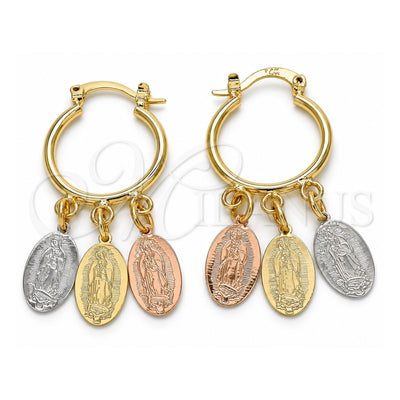 Oro Laminado Small Hoop, Gold Filled Style Guadalupe Design, Polished, Tricolor, 02.63.2661.20