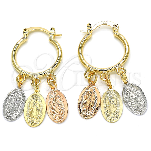 Oro Laminado Small Hoop, Gold Filled Style Guadalupe Design, Polished, Tricolor, 02.63.2661.20 for wholesale, main product view
