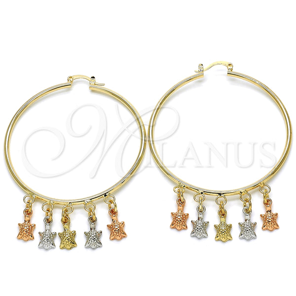 Oro Laminado Large Hoop, Gold Filled Style Turtle Design, Polished, Tricolor, 02.63.2662.55