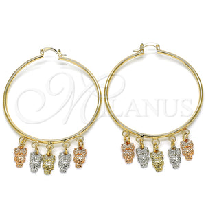 Gold Filled Hoop Earrings — Large Hoop Owl Design Polished Tricolor 02.63. — main product view — SKU 125575 | Oro Laminado aretes de aro — Large Hoop Owl diseño pulido Tricolor 02.63. — SKU 125575