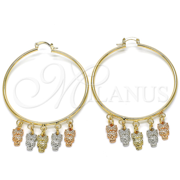 Gold Filled Hoop Earrings — Large Hoop Owl Design Polished Tricolor 02.63. — main product view — SKU 125575 | Oro Laminado aretes de aro — Large Hoop Owl diseño pulido Tricolor 02.63. — SKU 125575