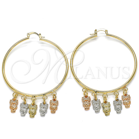 Oro Laminado Large Hoop, Gold Filled Style Owl Design, Polished, Tricolor, 02.63.2663.55