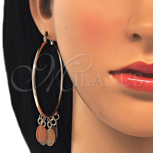 Gold Filled Hoop Earrings — Large Hoop Guadalupe Design Polished Tricolor 02.63. — alternate product view — SKU 125576 | Oro Laminado aretes de aro — Large Hoop Guadalupe diseño pulido Tricolor 02.63. — SKU 125576
