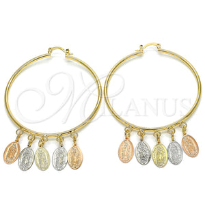 Gold Filled Hoop Earrings — Large Hoop Guadalupe Design Polished Tricolor 02.63. — main product view — SKU 125576 | Oro Laminado aretes de aro — Large Hoop Guadalupe diseño pulido Tricolor 02.63. — SKU 125576