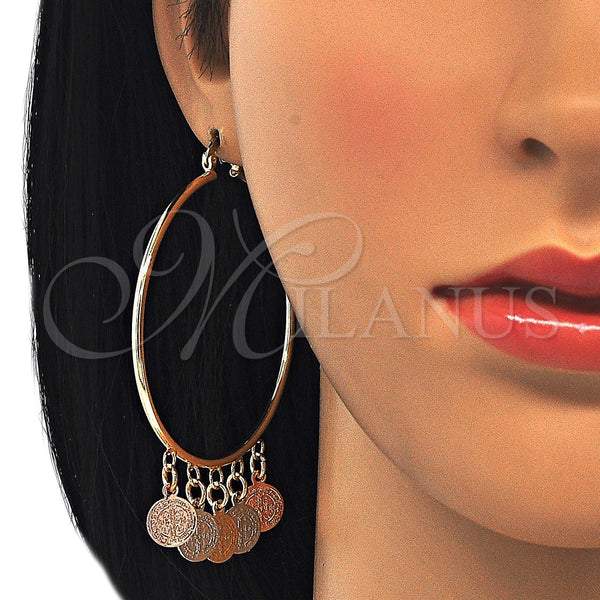Gold Filled Hoop Earrings — Large Hoop San Benito Design Polished Tricolor 02.63. — alternate product view — SKU 125577 | Oro Laminado aretes de aro — Large Hoop San Benito diseño pulido Tricolor 02.63. — SKU 125577