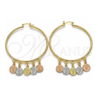 Oro Laminado Large Hoop, Gold Filled Style San Benito Design, Polished, Tricolor, 02.63.2660.55