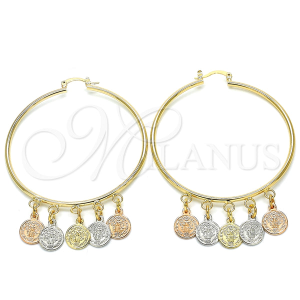 Gold Filled Hoop Earrings — Large Hoop San Benito Design Polished Tricolor 02.63. — main product view — SKU 125577 | Oro Laminado aretes de aro — Large Hoop San Benito diseño pulido Tricolor 02.63. — SKU 125577