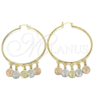 Gold Filled Hoop Earrings — Large Hoop San Benito Design Polished Tricolor 02.63. — main product view — SKU 125577 | Oro Laminado aretes de aro — Large Hoop San Benito diseño pulido Tricolor 02.63. — SKU 125577