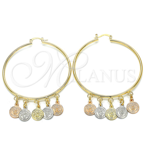 Oro Laminado Large Hoop, Gold Filled Style San Benito Design, Polished, Tricolor, 02.63.2660.55