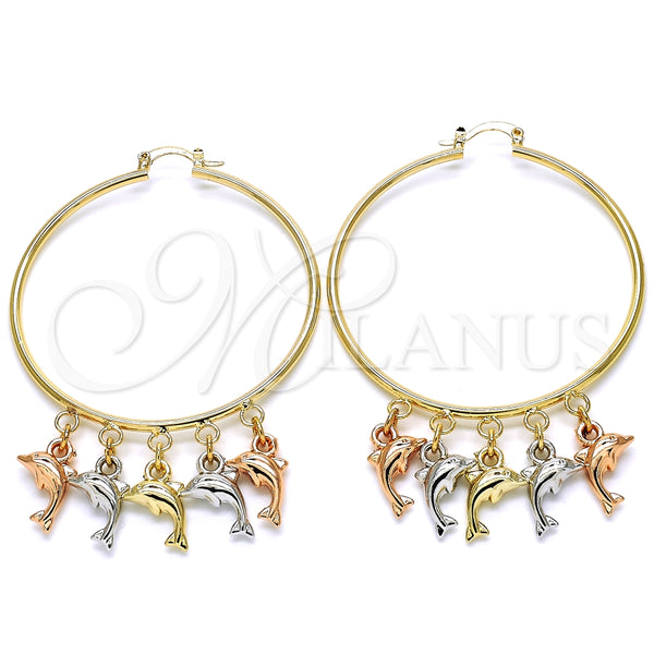 Oro Laminado Large Hoop, Gold Filled Style Dolphin Design, Polished, Tricolor, 02.63.2664.55 for wholesale, main product view