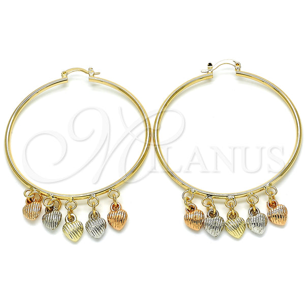 Gold Filled Hoop Earrings — Large Hoop Heart Design Polished Tricolor 02.63. — main product view — SKU 125579 | Oro Laminado aretes de aro — Large Hoop corazón diseño pulido Tricolor 02.63. — SKU 125579