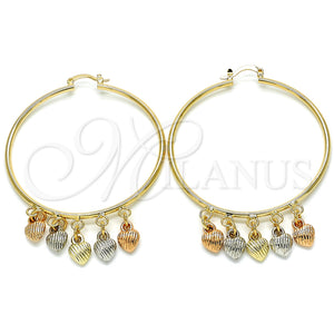 Gold Filled Hoop Earrings — Large Hoop Heart Design Polished Tricolor 02.63. — main product view — SKU 125579 | Oro Laminado aretes de aro — Large Hoop corazón diseño pulido Tricolor 02.63. — SKU 125579