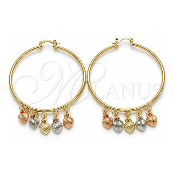 Gold Filled Hoop Earrings — Large Hoop Heart Design Polished Tricolor 02.63. for wholesale, main product view