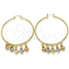 Oro Laminado Large Hoop, Gold Filled Style Heart Design, Polished, Tricolor, 02.63.2665.55