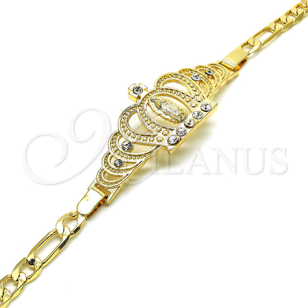 Gold Filled Bracelet — Fancy Bracelet Crown and Guadalupe Design with White — alternate product view — SKU 125589 | Oro Laminado brazalete — elegante Bracelet Crown and Guadalupe diseño with blanco — SKU 125589
