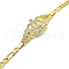 Oro Laminado Fancy Bracelet, Gold Filled Style Crown and Guadalupe Design, with White Crystal, Polished, Golden Finish, 03.253.0029.07 (05 MM Thickness, 7 Inches Length)