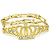 Oro Laminado Fancy Bracelet, Gold Filled Style Crown and Guadalupe Design, with White Crystal, Polished, Golden Finish, 03.253.0029.07 (05 MM Thickness, 7 Inches Length)