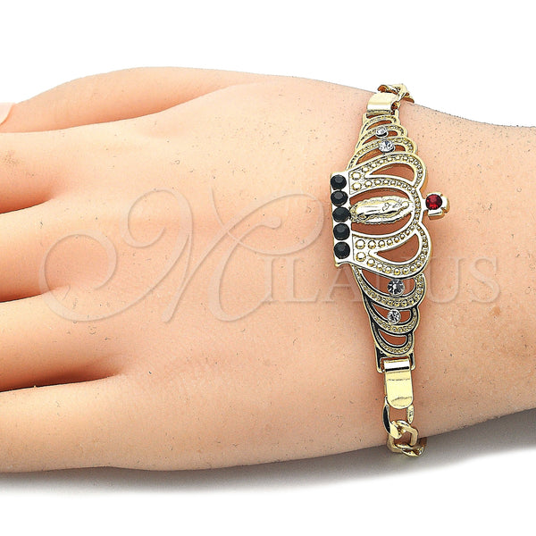Gold Filled Bracelet — Fancy Bracelet Crown and Guadalupe Design with Multicolor — alternate product view — SKU 125590 | Oro Laminado brazalete — elegante Bracelet Crown and Guadalupe diseño with Multicolor — SKU 125590