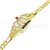 Oro Laminado Fancy Bracelet, Gold Filled Style Crown and Guadalupe Design, with Multicolor Crystal, Polished, Golden Finish, 03.253.0029.1.07 (05 MM Thickness, 7 Inches Length)