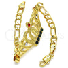 Oro Laminado Fancy Bracelet, Gold Filled Style Crown and Guadalupe Design, with Multicolor Crystal, Polished, Golden Finish, 03.253.0029.1.07 (05 MM Thickness, 7 Inches Length)