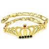 Oro Laminado Fancy Bracelet, Gold Filled Style Crown and Guadalupe Design, with Multicolor Crystal, Polished, Golden Finish, 03.253.0029.1.07 (05 MM Thickness, 7 Inches Length)