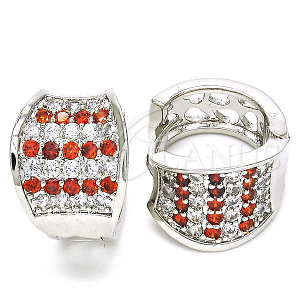 White Gold Filled Hoop Earrings — Huggie Hoop with Garnet and White Cubic Zirconia — main product view — SKU 125596 | Oro Laminado Blanco aretes de aro — Huggie Hoop with Garnet and blanco Cubic Zirconia — SKU 125596