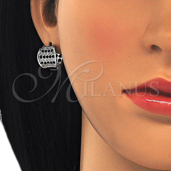 White Gold Filled Hoop Earrings — Huggie Hoop with Black and White Cubic Zirconia — alternate product view — SKU 125598 | Oro Laminado Blanco aretes de aro — Huggie Hoop with negro and blanco Cubic Zirconia — SKU 125598