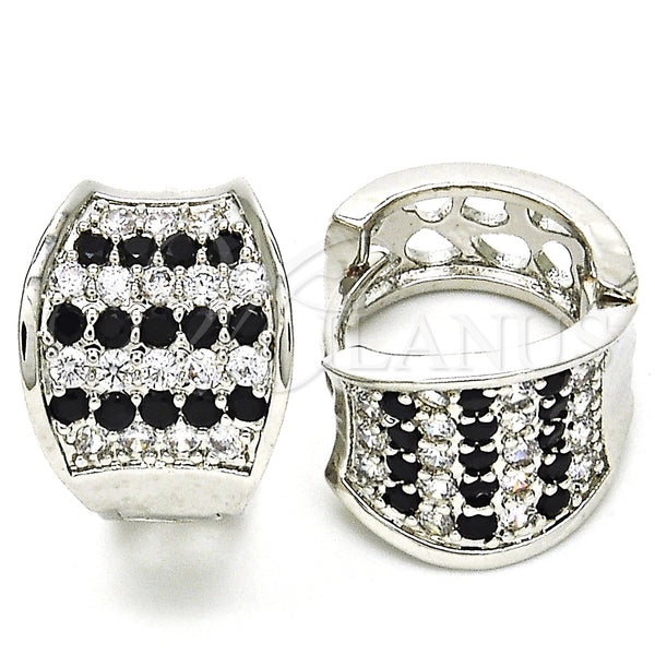 White Gold Filled Hoop Earrings — Huggie Hoop with Black and White Cubic Zirconia — main product view — SKU 125598 | Oro Laminado Blanco aretes de aro — Huggie Hoop with negro and blanco Cubic Zirconia — SKU 125598
