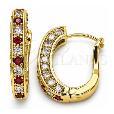 Oro Laminado Huggie Hoop, Gold Filled Style with Garnet and White Cubic Zirconia, Polished, Golden Finish, 02.217.0024.2.15