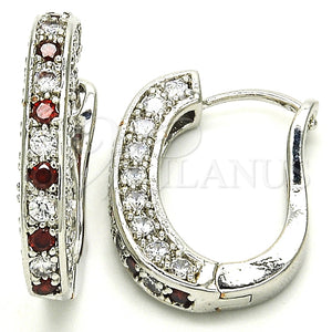 White Gold Filled Hoop Earrings — Huggie Hoop with Garnet and White Cubic Zirconia — main product view — SKU 125604 | Oro Laminado Blanco aretes de aro — Huggie Hoop with Garnet and blanco Cubic Zirconia — SKU 125604