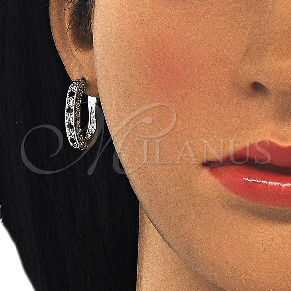 White Gold Filled Hoop Earrings — Huggie Hoop with Black and White Cubic Zirconia — alternate product view — SKU 125606 | Oro Laminado Blanco aretes de aro — Huggie Hoop with negro and blanco Cubic Zirconia — SKU 125606