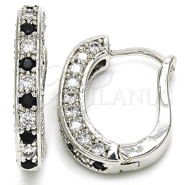 White Gold Filled Hoop Earrings — Huggie Hoop with Black and White Cubic Zirconia — main product view — SKU 125606 | Oro Laminado Blanco aretes de aro — Huggie Hoop with negro and blanco Cubic Zirconia — SKU 125606