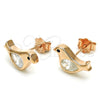 Sterling Silver Stud Earring, Bird Design, with White and Black Cubic Zirconia, Polished, Rose Gold Finish, 02.336.0021.1