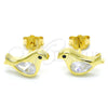 Sterling Silver Stud Earring, Bird Design, with White and Black Cubic Zirconia, Polished, Golden Finish, 02.336.0021.2