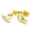 Sterling Silver Stud Earring, Bird Design, with White and Black Cubic Zirconia, Polished, Golden Finish, 02.336.0021.2