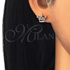 Sterling Silver Stud Earring, Crown Design, with White Cubic Zirconia and White Crystal, Polished, Rose Gold Finish, 02.336.0079.1