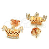 Sterling Silver Stud Earring, Crown Design, with White Cubic Zirconia and White Crystal, Polished, Rose Gold Finish, 02.336.0079.1