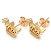 Sterling Silver Stud Earring, Crown Design, with White Cubic Zirconia and White Crystal, Polished, Rose Gold Finish, 02.336.0079.1