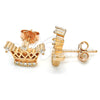 Sterling Silver Stud Earring, Crown Design, with White Cubic Zirconia and White Crystal, Polished, Rose Gold Finish, 02.336.0079.1